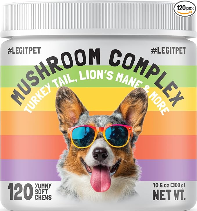 Mushroom Complex Treats for Dogs with Reishi, Shiitake, and Turkey Tail Mushrooms for Cognition and Immune Boosting Supports Digestive Health and Reduces Inflammation DHA EPA Turmeric Kelp (120pcs)
