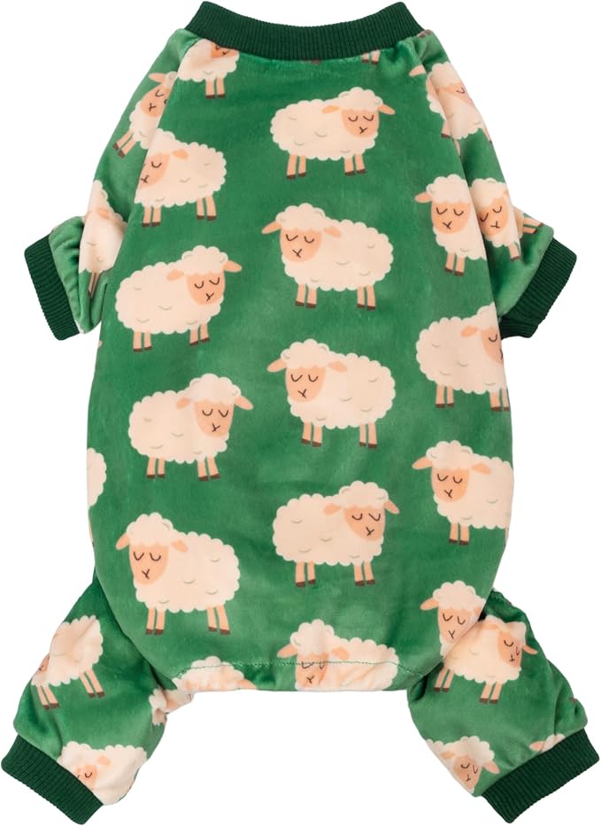 Fitwarm Funny Sheep Dog Pajamas, Warm Winter Dog Clothes for Small Dogs Boy Girl, Cozy Pet Onesie with Feet, Green, White, XS
