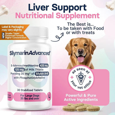 Liver Health Supplement for Large Dogs - Milk Thistle for Dogs Liver Support with S-Adenosylmethionine (Same) & Silybin - 30 Tablets