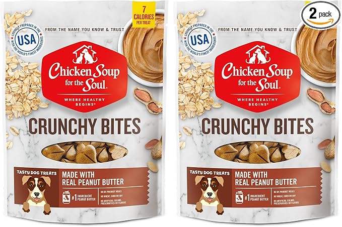 Chicken Soup for the Soul Pet Food - Crunchy Bites Dog Treats- Chicken, Peanut ButterSoy Free, Corn Free, Wheat Free | Dry Dog Food Made with Real Ingredients No Artificial Flavors or Preservatives