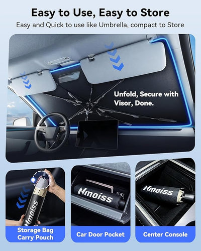 Nmoiss Windshield Sun Shade Umbrella for Honda Odyssey - [Vinyl Coating Heat Shield] Protect Car from Sun Rays & Heat Damage Keep Cool and Protect Interior, Spring Structure Edge