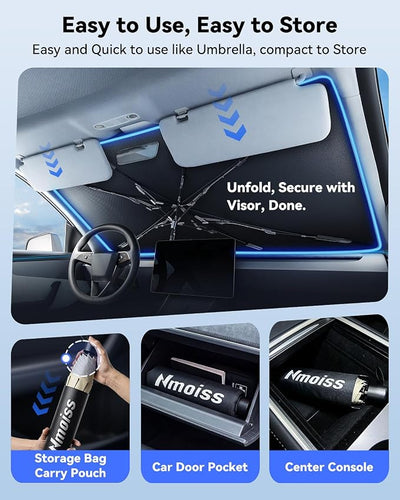 Nmoiss Windshield Sun Shade Umbrella for Honda Accord - [Vinyl Coating Heat Shield] Protect Car from Sun Rays & Heat Damage Keep Cool and Protect Interior, Spring Structure Edge