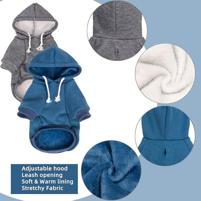 2-Pack Dog Hooded Sweaters & Jackets - Soft Dog Clothes Hoodie for Small/Medium/Large Dogs & Cats | All-Season Comfort & Fit, Stylish Pet Shirts Apparel & Accessories (Blue, Dark Grey, Large)