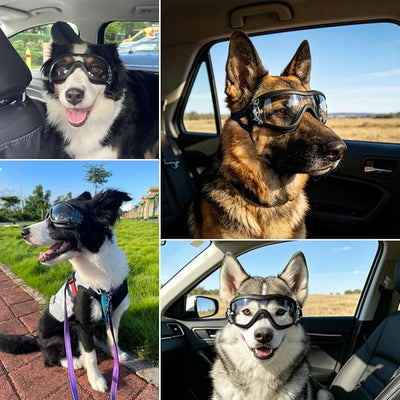 Enjoying Clear Dog Goggles Medium to Large Breed, Dog Sunglasses UV Protection, Large Dogs Driving Eye Protection, Outdoor Windproof Dustproof Anti-Fog, Breathable, Adjustable Straps, Transparent