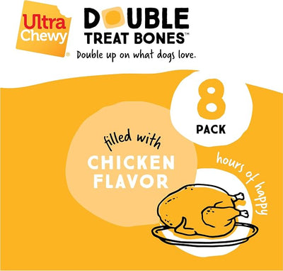 Ultra Chewy Chicken Double Treat Bones: Long-Lasting Dog Treats Made in USA for Large and Small Breeds, Highly Digestible, Ideal for Aggressive Chewers (12 Count)