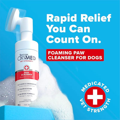 OxyMed Dog Paw Cleaner, No Rinse Foaming Cleanser, Relieves Dry Itchy Paws, Safe for Cats, 7 oz