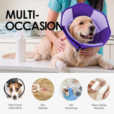 AOFITEE Dog Cone - Foldable Cone for Dogs After Surgery, Adjustable Comfy Cones to Stop Licking, Soft Dog Cone Collar for Large Dogs, Elizabethan Pet E-Collar for Wound Healing, Purple Large