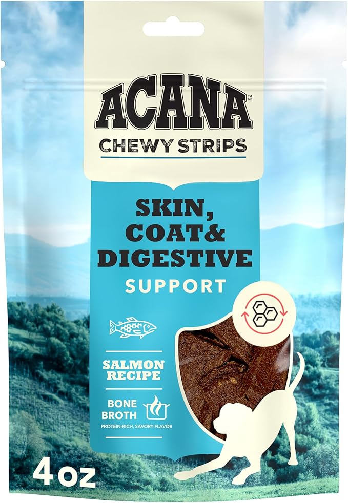 ACANA Chewy Strips Limited Ingredient Dog Treats Salmon Recipe with Skin, Coat, & Digestive Support 4oz Bag