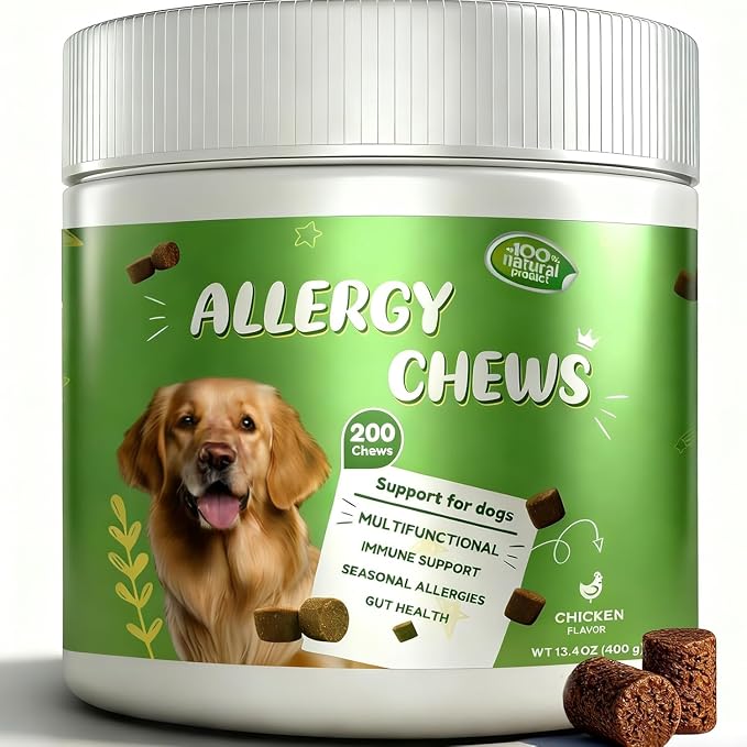 Dog Allergy Chews Itching Skin Relief & Immune Support,Dogs is Human Multivitamin Itch Relief for Yeast, Seasonal Allergies Itchy Skin and Itchy Ears, Gut Health, Chicken- 200ct