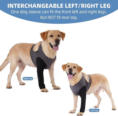 Dog Recovery Sleeve, Dog Recovery Suit, Abrasion Resistant Sleeve Front Leg, Washable 2.5mm Thick and Breathable, Pet Wounds Prevent Licking, Bite (Medium, Grey-Black)