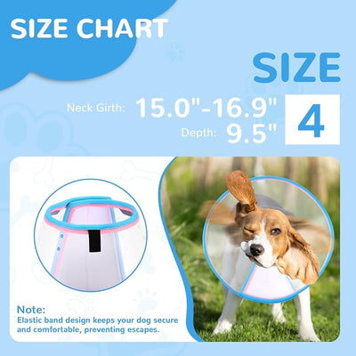 Soft Dog Cone Collar for Dogs After Surgery, Transparent Cone for Dogs to Stop Licking, Breathable Dog Neck Cone for Small Medium Large Dog, Adjustable Elizabethan Pet Recovery Collar (Pink, Size 4)