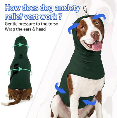 MIGOHI Small Dog Anxiety Vest | Dog Calming Vest for Small Dogs,Comfort Anxiety Shirt for Dogs,Pet Anxiety Jacket with Ear Cover for Fireworks,Thunderstorm,Separation,Loud Noise,Green,S