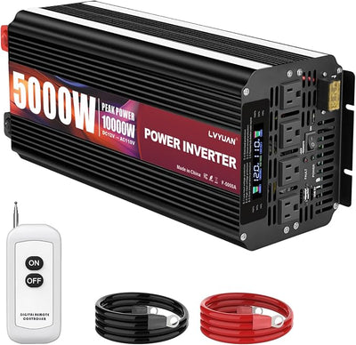 LVYUAN 5000 Watt Power Inverter 12V to 110V 120V with 4 AC Outlets, LCD Display, Wireless Remote Control for Vehicle, Solar System, Heavy Duty, RV, Truck, Off Grid, Camping