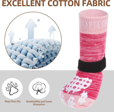 PUPTECK Anti-Slip Dog Socks with Double Sides Grips for Small Medium Large Dogs Hardwood Floors Prevents Licking, Dog Shoes for Hot Pavement Traction Control for Senior Dogs, Fuschia, M