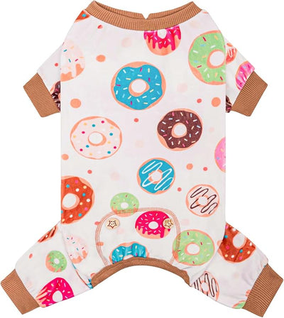 KYEESE Dog Pajamas, Soft Dog Pajamas for Small Dogs Boy Girl, Stretchy Dogs Pjs Velvet Puppy Jumpsuit Sleepwear, Comfy Jammies Lightweight Pet Onesie Outfit, Donut, S
