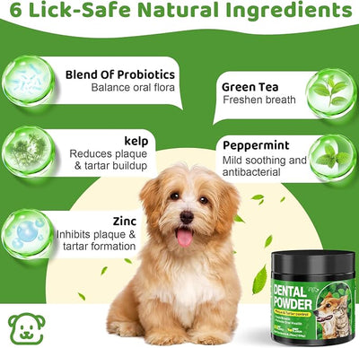Dog Dental Powder, Dog Teeth Cleaning Powder and Cat Breath Freshener, Reduces Plaque & Bad Breath Off Pet Dental Care Supplies Tartar Remover for Dogs & Cats(150g)