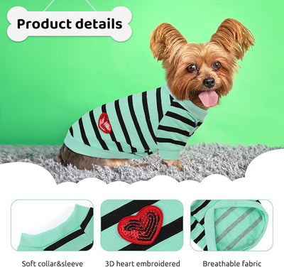 Dog Shirts for Small Dogs, Striped T-Shirts Dog Vest Pet Apparel Tee Shirts Spring Summer Suitable for Small and Medium Large Pets French Bulldog Bichon, Turquoise XS
