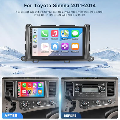 4 Core+64G Android 15 Car Stereo for Toyota Sienna 2011-2014 with Wireless Carplay Android Auto, 9 Inch Touch Screen Radio Support GPS/ 5G WiFi/Bluetooth/SWC+Backup Camera