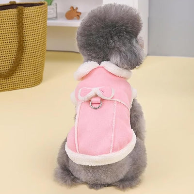 Fleece Vest with Bow and D-Ring Cute Dog Jacket for Winter Dog Supplies (XS)