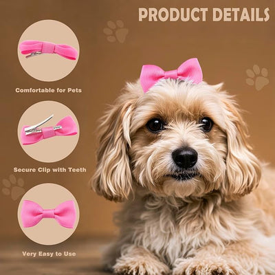 QingHan Dog Hair Bows 2 inches Small Puppy Bowknot Clips for Pet Grooming Accessories Doggy 60Pcs (30 Pairs)