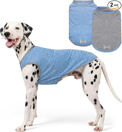 KYEESE 2Pack Dog Shirt, Lightweight Sun Protection Sleeveless Dog T Shirts for Large Dogs Boy, Breathable Pet Reflective Tank Top Summer Dogs Clothes for Outdoor Walking, Grey+Light Blue, 3XL