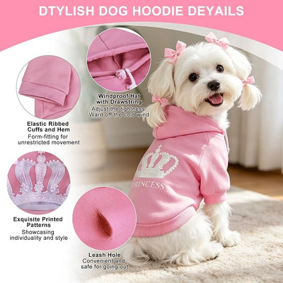 EXPAWLORER Princess Dog Hoodie-Soft Dog Sweater Calming Fleece Sweatshirt Cold Weather Pet Clothes,Pitbull Clothes Outfits,Coat Apparel for Puppy,Cat, Small Medium Large Dogs,Pink X-Small
