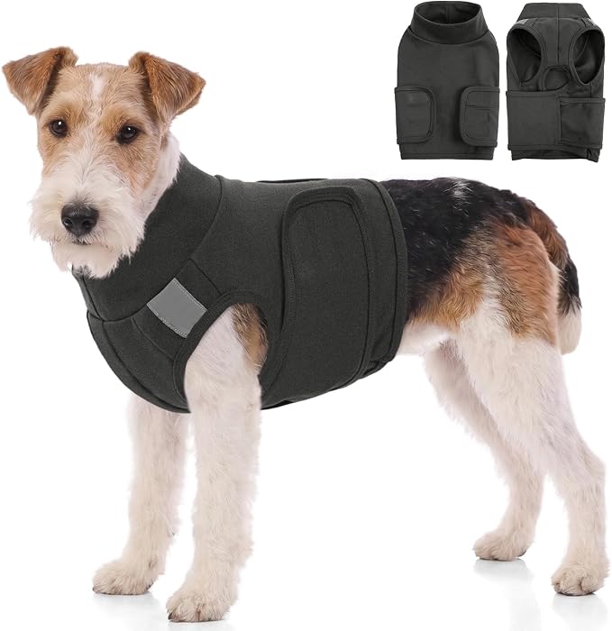 AOFITEE Dog Anxiety Vest, Thunder Jacket for Dogs Anxiety, Soft Breathable Dog Calming Shirt for Fireworks, Thunder, Separation, Anti-Anxiety Dogs Calming Vest with Hook & Loop Closure, Grey S