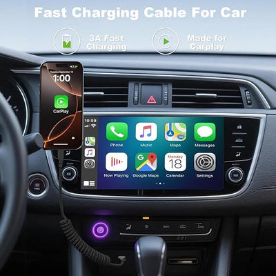 Coiled Car Carplay Charger Fast Charging，[1-Pack, 3Ft] Retractable Braid USB A to USB C Cable for iPhone 17/16/15/Plus/Pro Max/MacBook Pro, Type-C Cord,Black