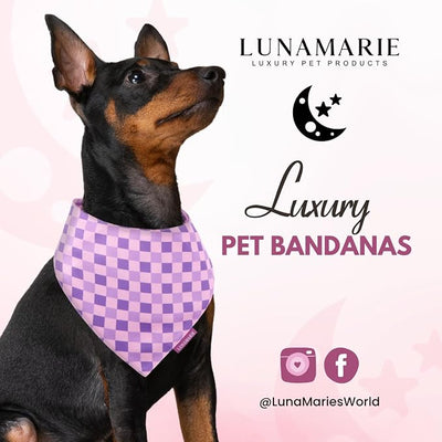 LunaMarie - Luxury Pet Birthday Bandanas -Premium & Silky Poly Fabric | 100% Handmade | Custom Shape Dual Layered (Violeta Rebel, Medium)