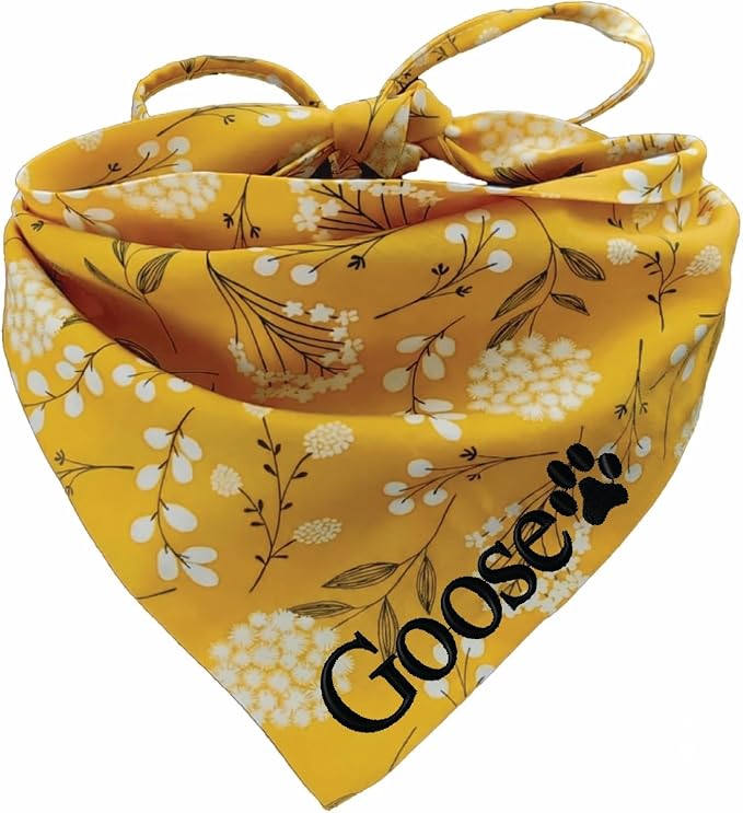 Dog Triangle Bandana Scarf, Yellow Dandelion Pattern, Large