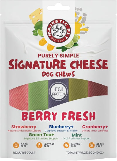 Majestic Pet Himalayan All-Natural Yak Style Cheese Dog Chews Made w/ 100% Cows Milk- Long Lasting Dental Chew for Dogs - Healthy Pet Treats w/Beneficial Ingredients (Berry Fresh, Regular, 5 Pack)