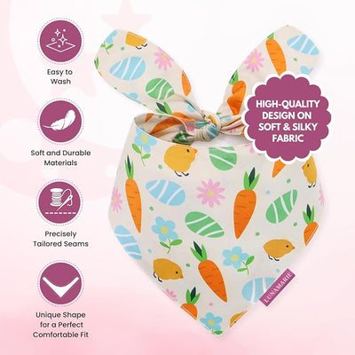 LunaMarie - Luxury Pet Birthday Bandanas -Premium & Silky Poly Fabric | 100% Handmade | Custom Shape Dual Layered (Easter Garden, X-Small)