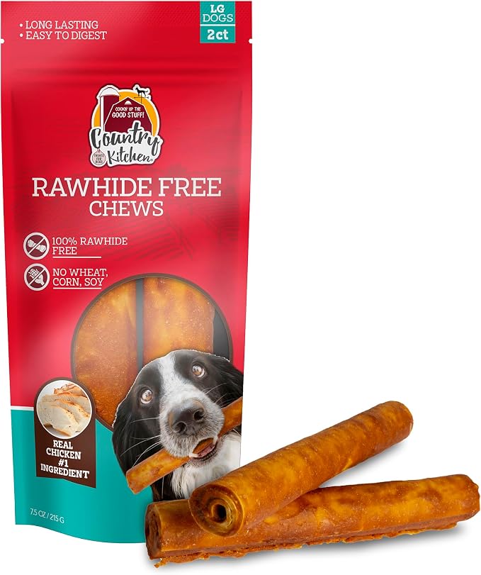 Country Kitchen Rawhide Free Chicken Dog Chews, for Large Dogs, Made with Real Chicken, No Wheat, Corn or Soy, 2 Count