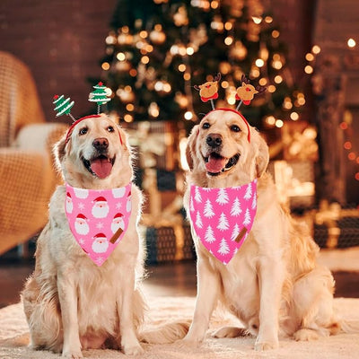 PTDECOR Christmas Dog Bandana, Reversible Holiday Xmas Pet Scarf, Multi Size, Pink Female Christmas Bandanas for Extra Large Dogs Pets (Pink, X-Large)