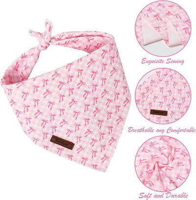 Bow Dog Bandana - Soft Pink Girly Dog Neck Scarf, Cute Spring Pet Bib for Medium Large Dogs, Sweet Photo Dogs Cats Prop for Daily Use Parties & Pet Photography L