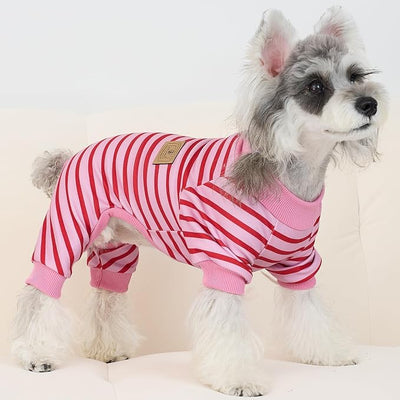 XPUDAC 4 Pack Dog Pajamas Striped Dog Clothes for Small Medium Dogs Girl Boy Comfy Puppy Outfit Doggy Jammies Onesie Pet Costume, Purple, Pink, Orange, S