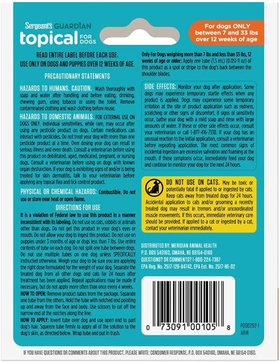 Sergeant's Guardian Flea & Tick Squeeze On for Dogs 7-33 lbs., 3 Count