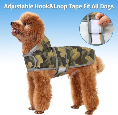 Dog Raincoat for Small Dogs Puppies Waterproof Jacket Hooded Rain Coats with Reflective Strips Leash Hole & Poncho Adjustable Fit (CamoDuck,S)