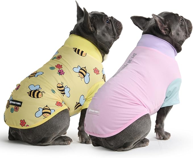 Spark Paws Sunblock Dog T-Shirt, SPF30 Protection, Lightweight Breathable Quick Dry for Dogs with Sensitive Skin - Bees & Gelato (Set of 2) - Size XL