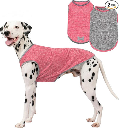 KYEESE 2Pack Dog Shirt, Lightweight Sun Protection Sleeveless Dog T Shirts for Medium Large Dogs, Breathable Pet Reflective Tank Top Summer Dogs Clothes for Outdoor Walking, Coral Red+Grey, 2XL