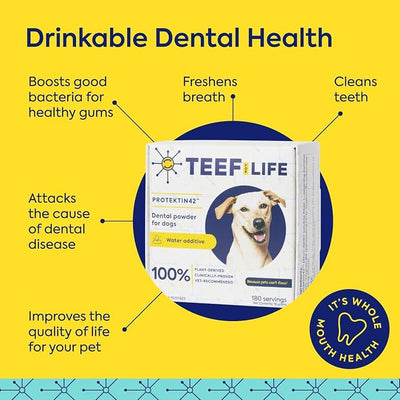 TEEF for Life Protektin42 Prebiotic Dog Dental Powder Refill - 90 Servings (3 Packets) Tasteless Natural Water Additive for Dogs, Teeth Cleaning, Bad Breath, Tartar & Plaque Remover, 4-Ingredients