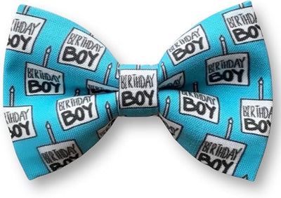 Detachable Dog Bow Tie, Slide-On Pet Bowtie for Collars, Stylish Durable Dog Lover Accessory Small, Medium & Large Dogs (Blue Birthday, Medium (4in Wide))