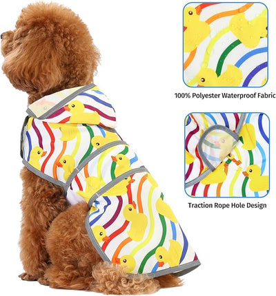 Dog Raincoat for Small Dogs Puppies Waterproof Jacket Hooded Rain Coats with Reflective Strips Leash Hole & Poncho Adjustable Fit (Rainbow,S)