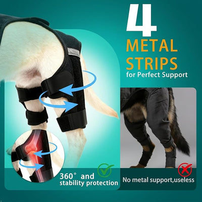 Dog Knee Braces for Torn ACL Hind Leg, Adjustable Dog Leg Braces for Back-Leg with Four Stabilizers for Luxating Patella Relieves Ligament Injury and Joint Pain (L)