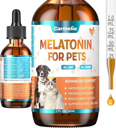 Melatonin for Pets, Dog Melatonin, Dog Sleep Supports, Melatonins for Cats, Supports Relaxation Dogs & Cat, Calm Behavior in Dogs, Helps Restful Sleep, Chicken Flavor 60ml