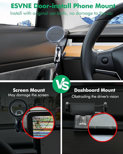 for Tesla Phone Mount,for Mag-Safe Door-Install Phone Holder, Compatible with Model Y (2026-2019) & Model 3 (2023-2017), Magnetic Car Phone Mount for iPhone 17/16/15/14/13/12, Tesla Accessories