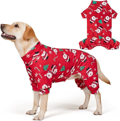 KYEESE Christmas Dog Pajamas Santa Claus Turtleneck Dog Pjs for Medium Dogs Holiday Pet Onesie Soft Velvet 4 Legs Cozy Pet Sleepwear Warm Doggie Christmas Outfit, XX-Large