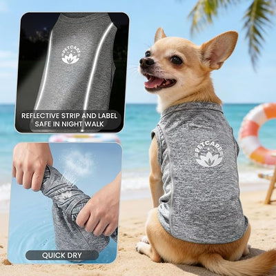 PETCARE Sun Protection Dog Shirts for Small Dogs Quick Dry Soft Stretchy Dog T-Shirts with Reflective Label Tank Top Sleeveless Vest Pet Clothes, Athletic Fabric, Grey, XL (Chest 22" Length 17.7")