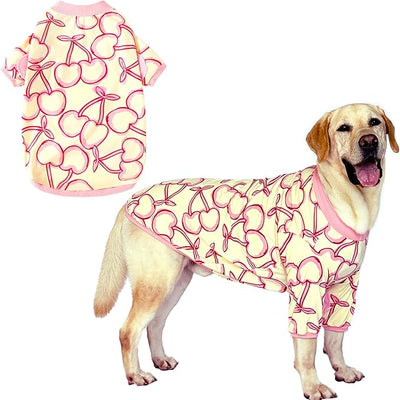 Dog Cherry T Shirts Pink Long Sleeve White Shirt Pajamas Pets Soft Cotton Apparel Clothes for Medium Dogs,M Cherry