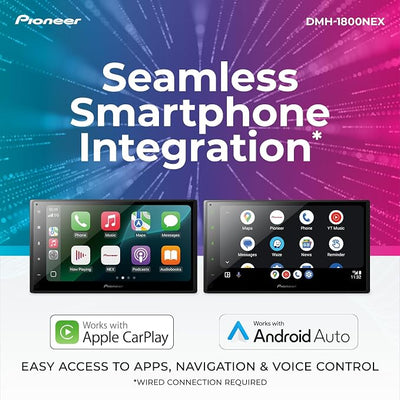 Pioneer DMH-1800NEX 6.8" Double-Din Digital Multimedia Receiver - Built in Bluetooth, Wired Apple CarPlay and Android Auto, Touchscreen, Rear Camera Input